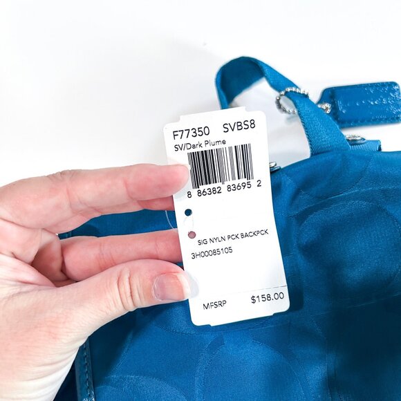 NWT Coach Dark Plume Blue Getaway Signature Nylon Packable Backpack F77350 - Picture 4 of 9